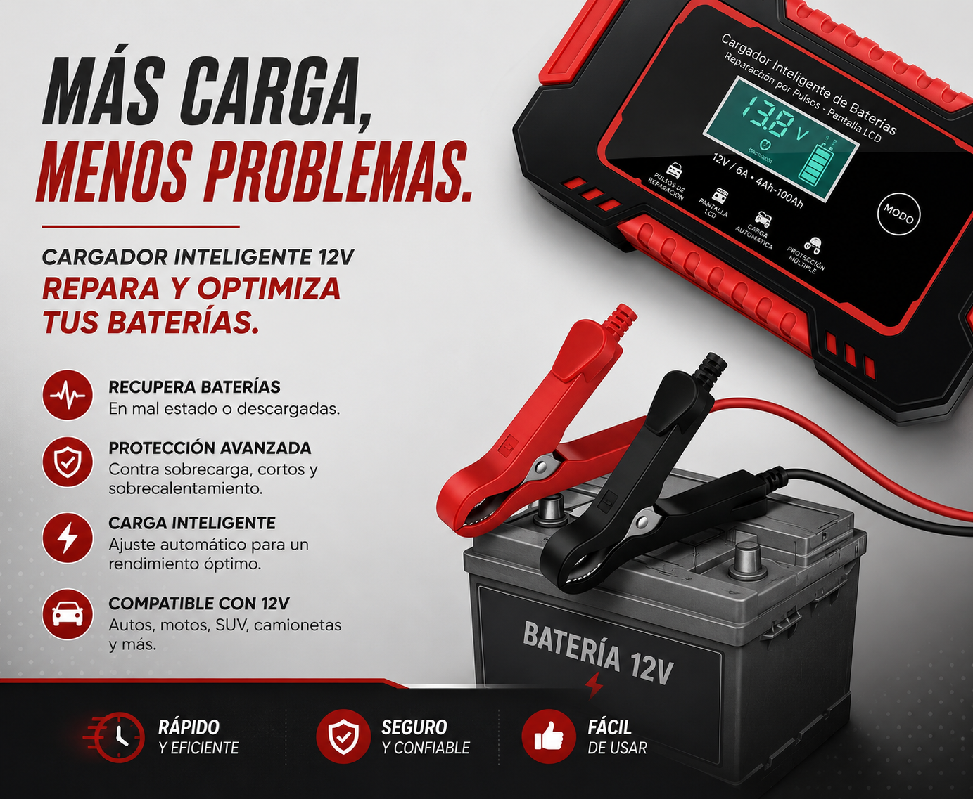 Cargador Reparador de Baterías para Auto