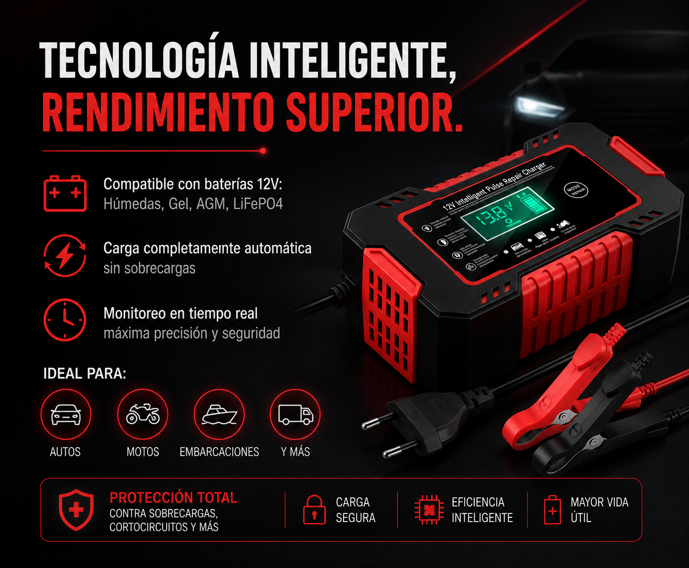 CARGADOR REPARADOR DE BATERIAS PARA AUTO