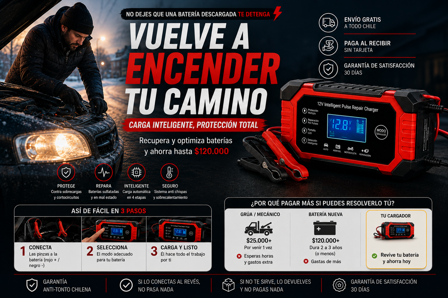 CARGADOR REPARADOR DE BATERIAS PARA AUTO