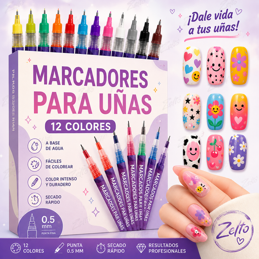 Set de 12 Marcadores para Uñas – Crea Diseños como Todo un Experto