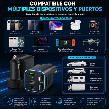 Cargador De Auto 4 En 1 120w