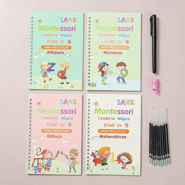 Set 4 Cuadernos Mágicos Caligrafía Montessori