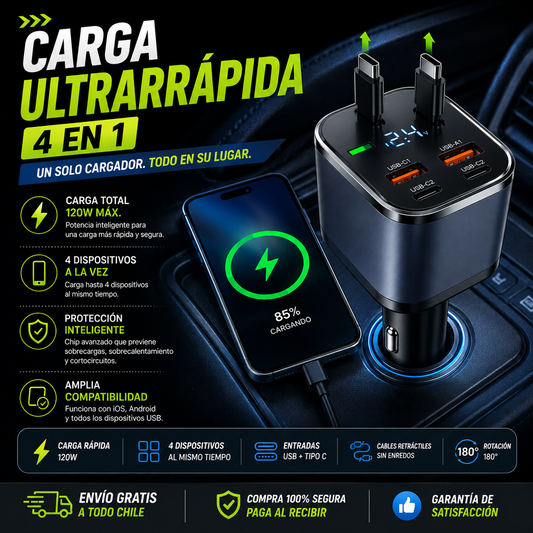 Cargador De Auto 4 En 1 120w